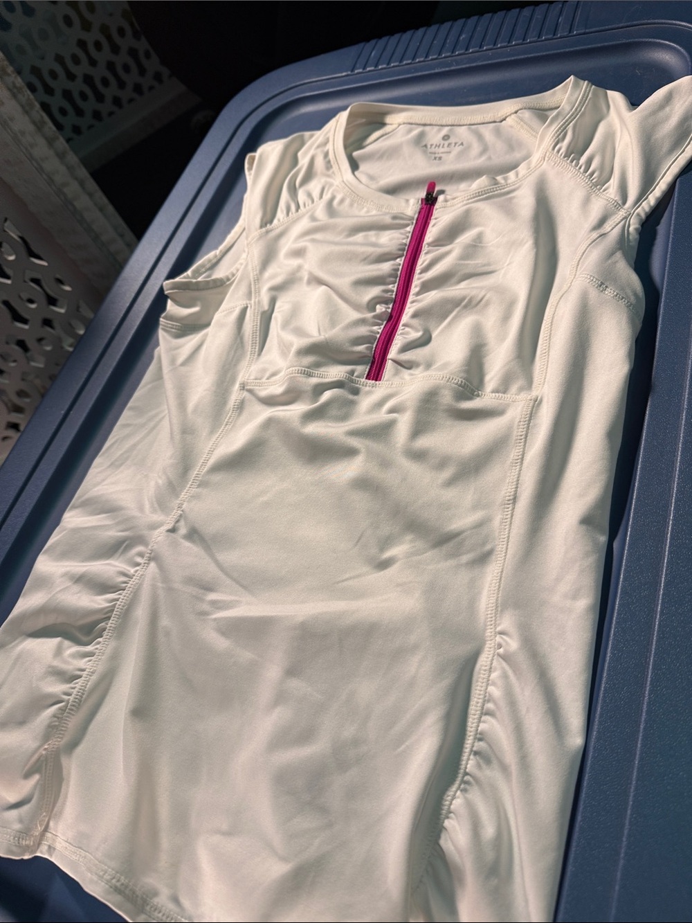 Athleta White One-Piece with Pink Front Zip